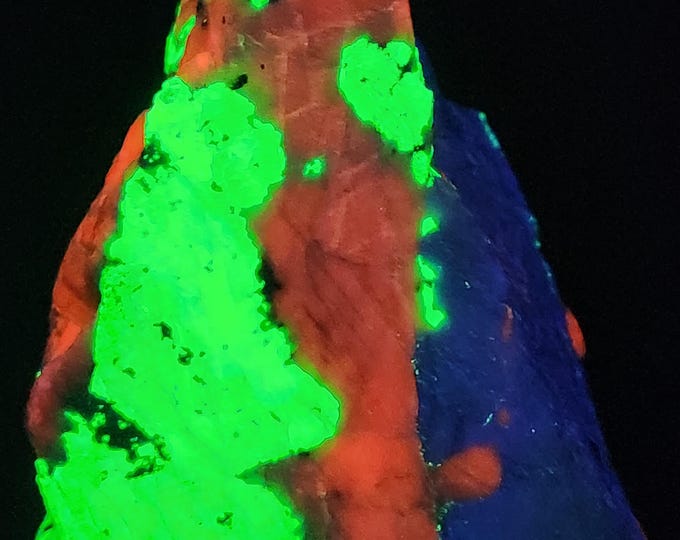 Choice Shortwave SW UV Fluorescent Slab Hardystonite Green Willemite Calcite Clinohedrite Franklin NJ Ultraviolet Rocks Minerals