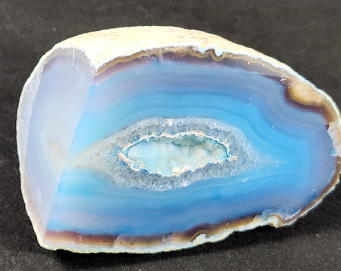 Polished Dyed Blue Agate & Druzy Quartz Crystals Geode Mineral Specimen Display