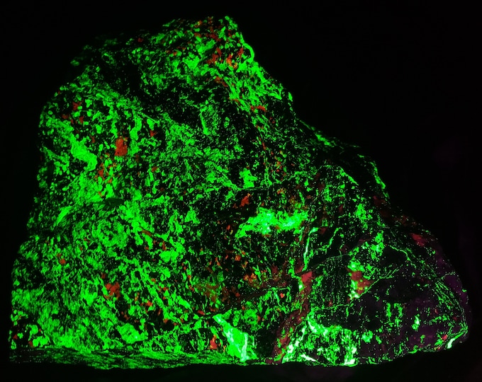 Giant 26.5lbs SW + LW Ultraviolet Fluorescent + Phosphorescent Willemite Veins in Calcite & Lw Sphalerite Sterling Hill by Franklin NJ