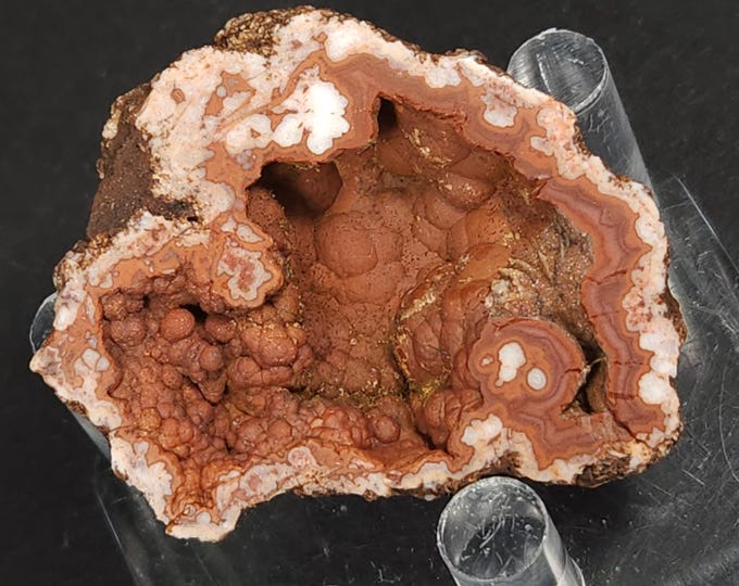 Beautiful Red & White Small Botryoidal Zirandaro Agate Geode Half - Guerrero, Mexico