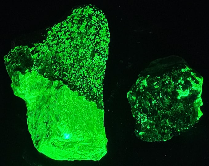Lot of 2x Shortwave SW & Longwave LW Ultraviolet Fluorescent Daylight Green Willemite from Franklin, New Jersey UV Minerals