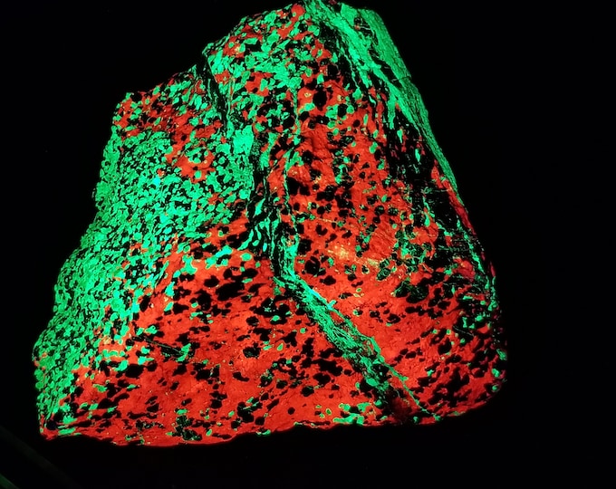 XL Crystal Grains & Veins of Shortwave UV Fluorescent Willemite w/ Sussexite + Serpentine in Calcite Sterling Hill Mine by Franklin NJ