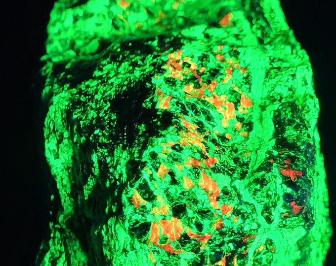 Big UV Fluorescent + Phosphorescent Willemite Calcite & Sphalerite - Sterling Hill Mine by Franklin New Jersey - Ultraviolet Minerals