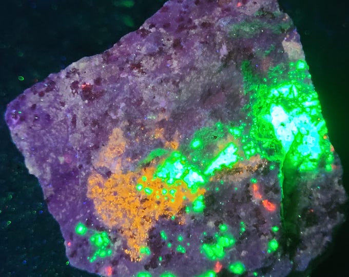 Rare SW + MW UV Fluorescent Willemite Clinohedrite Nasonite/Pectolite & Axinite-Mn - Parker Shaft Franklin New Jersey Mineral Specimen