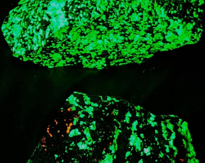 Lot 2x Nice SW UV Fluorescent Willemite w Zincite & Franklinite Sterling Hill Mine by Franklin New Jersey Ultraviolet Rocks