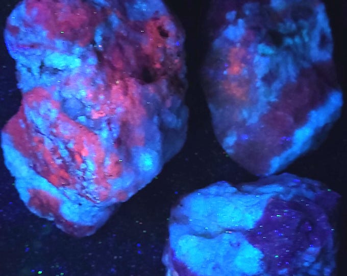 Lot of 3x Very Nice SW MW LW Ultraviolet Fluorescent Fluorite and Calcite from Bancroft, Ontario, Canada Uv Minerals