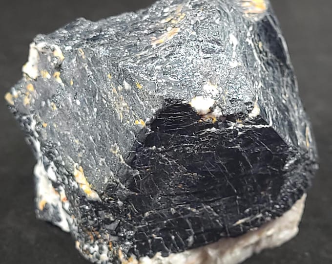 Large Partial Franklinite Crystal & Calcite from Sterling Hill Mine by Franklin, New Jersey, USA Ore Mineral Specimen