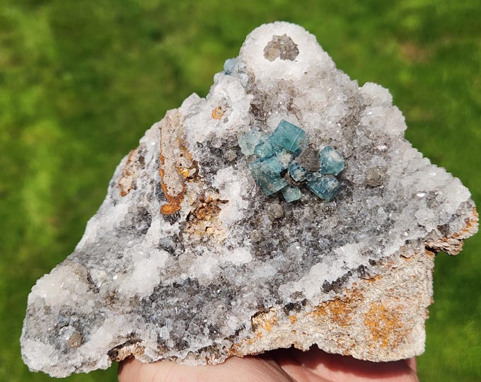 Twinned Green Fluorite Crystals w Galena on Quartz - Rogerley Mine England Daylight Blue + Shortwave & Longwave UV Fluorescent