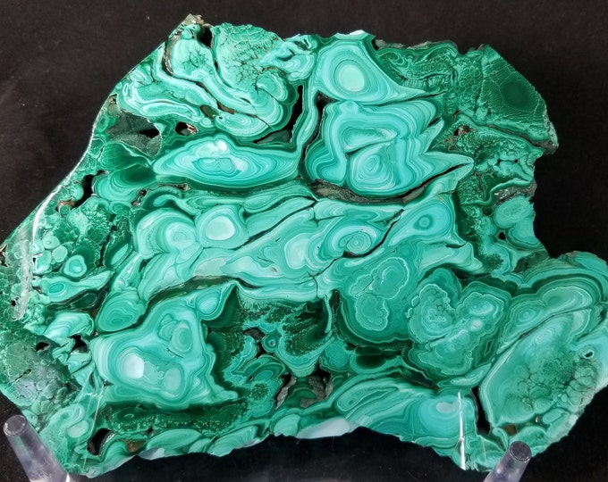 Large 2-Sided 3.6 lbs 9" Polished Green Bullseye Malachite Slab Crystals Art Display Reiki Crystals Healing Meditation Gems Stone Gemstone