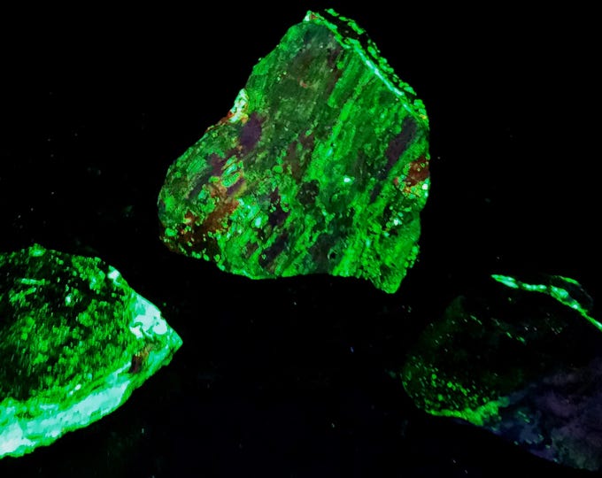 Lot of 3x Nice SW LW UV Fluorescent Willemite Calcite Lw Zincite - Sterling Hill Mine by Franklin New Jersey Minerals
