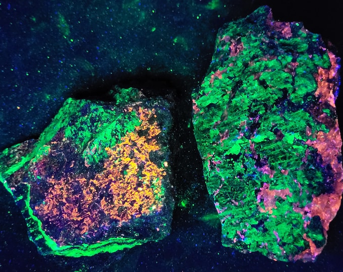 2x Shortwave SW + Longwave LW Ultraviolet Fluorescent Willemite & Sphalerite from Sterling Hill Mine by Franklin New Jersey UV Minerals