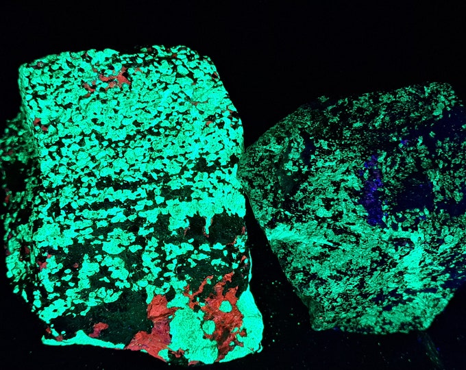 Lot of 2x Shortwave SW & Longwave LW Ultraviolet Fluorescent Minerals Willemite Calcite Sphalerite Sterling Hill Mine by Franklin New Jersey
