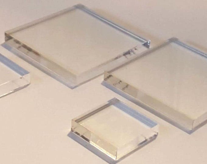 2" x 0.25" Clear Square Plastic Acrylic Mineral / Collectible / Specimen Display Bases 1/4" Thick