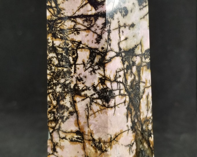 Large 5.1" 1.31 lbs Rhodonite Manganese Dendrites Crystal Tower Art Display Reiki Crystals Healing Meditation Carved Gems Stone Gemstone