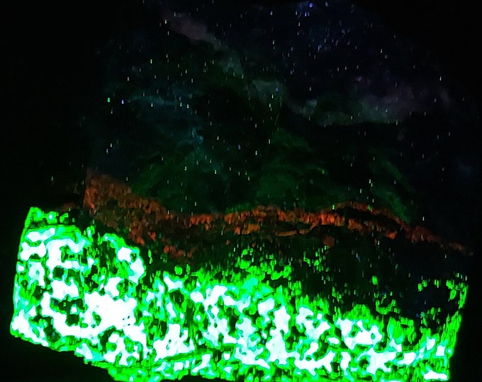 Shortwave + Longwave Ultraviolet Fluorescent Sphalerite Veins & Willemite Sterling Hill Mine by Franklin New Jersey UV Minerals Rocks