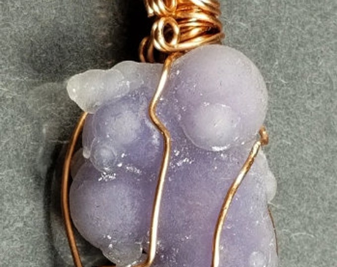 Wire Wrapped Pendant A++ GRAPE AMETHYST Chalcedony Crystal w/ Phantoms Indonesia Purple Agate Quartz Gem Mineral Rock Jewelry