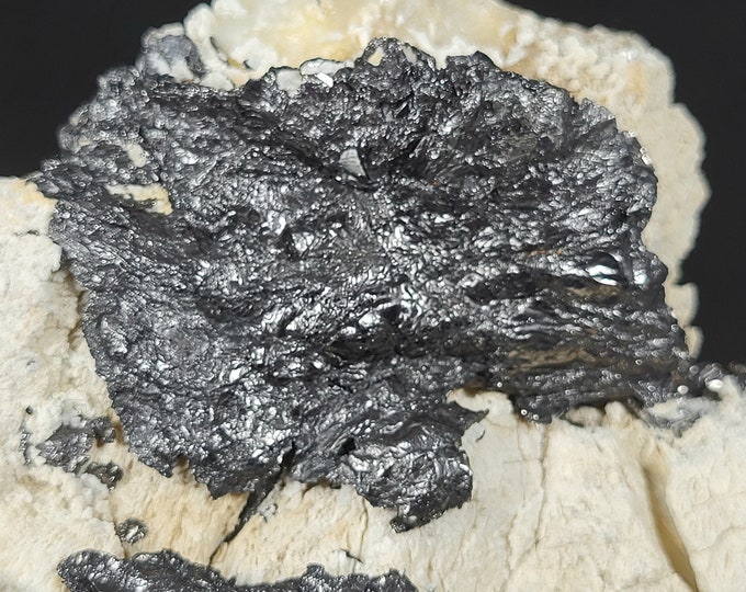 Exceptional, Very Large & Rare 1.75" Graphite Fan in Marble from Edenville, New York Classic USA Mineral Specimen