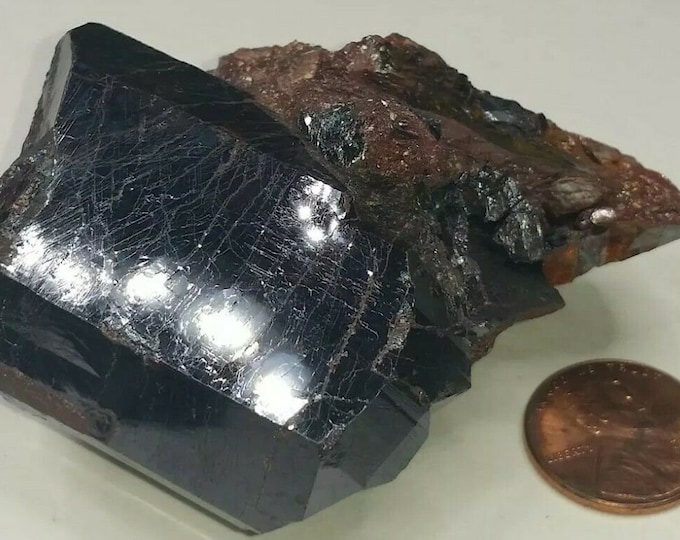 Sharp and Rare 5.6 cm Rutile Twin w/ Iridescence & Crystal Cast Graves Mountain Georgia USA Mineral Display Specimen Rock