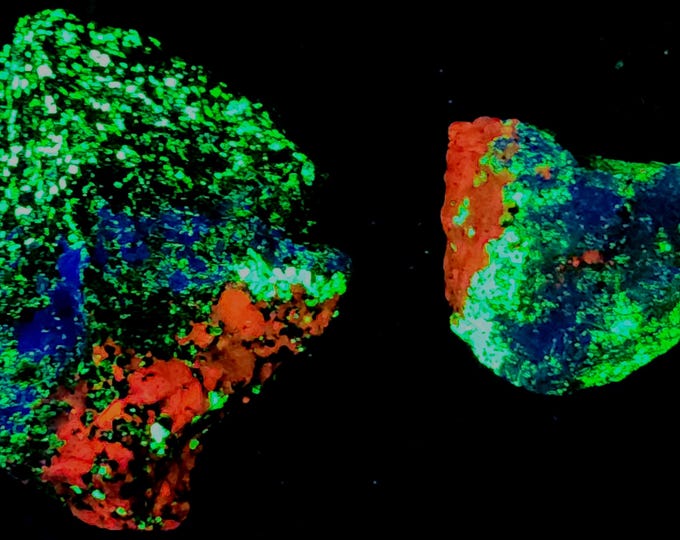 Lot of 2x Shortwave SW UV Fluorescent Hardystonite, Willemite & Calcite Franklin, New Jersey Ultraviolet Rocks Minerals