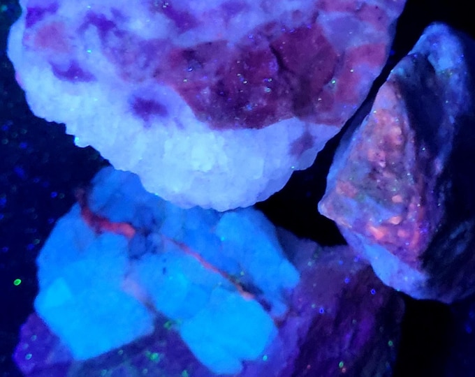 Lot of 3x Very Nice SW MW LW Ultraviolet Fluorescent Fluorite and Calcite from Bancroft, Ontario, Canada Uv Minerals
