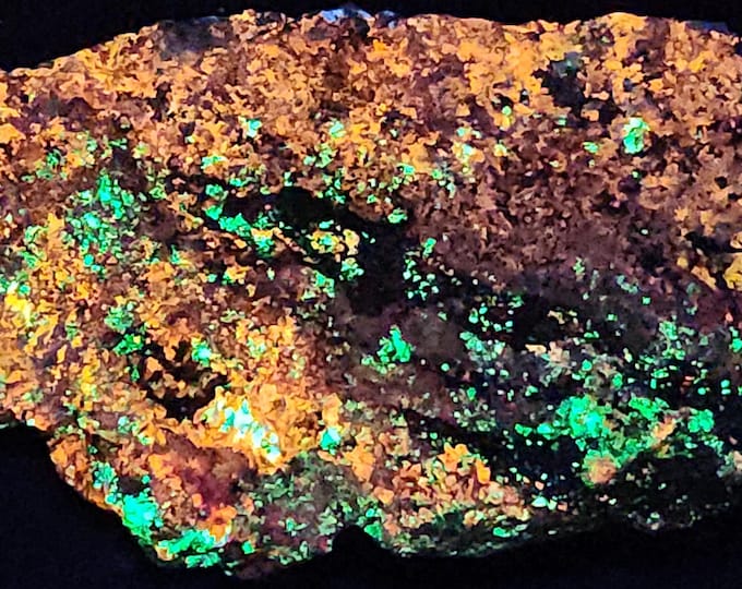 XL Museum 7.8" SW Shortwave UV Fluorescent Fibrous Wollastonite Willemite Margarosanite - Franklin, New Jersey Ultraviolet Minerals Rocks
