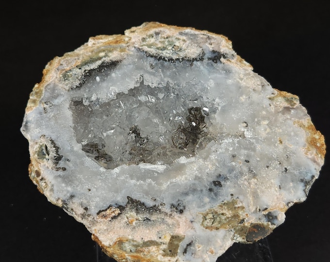 SW + LW UV Fluorescent Trancas Geode Half - Agate, Quartz & Calcite Crystals from Chihuahua, Mexico