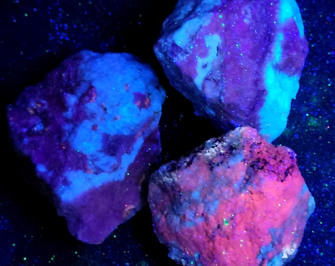 Lot of 3x Very Nice SW MW LW Ultraviolet Fluorescent Fluorite and Calcite from Bancroft, Ontario, Canada Uv Minerals