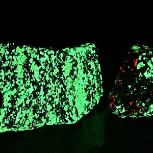 Lot of 2 x Shortwave SW Ultraviolet Fluorescent Willemite & Calcite w Zincite Franklinite Sterling Hill Mine by Franklin New Jersey UV