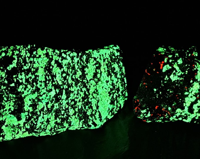 Lot of 2 x Shortwave SW Ultraviolet Fluorescent Willemite & Calcite w Zincite Franklinite Sterling Hill Mine by Franklin New Jersey UV