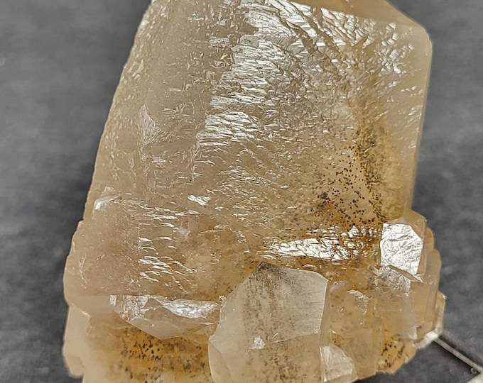 Sharp Complex Golden Calcite Crystals with Phantoms Cluster Mineral Display Specimen from Spain