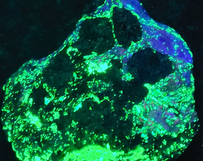 Shortwave SW Ultraviolet Fluorescent Daylight Green Willemite & Hardystonite w Franklinite Franklin Mine New Jersey UV Rocks Minerals