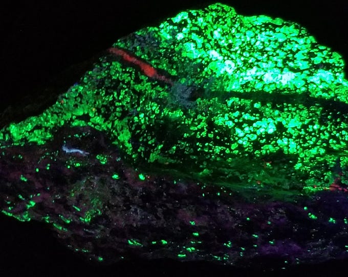 Big SW + LW UV Fluorescent Willemite & Calcite w/ Blue Fibrous Magnesio-Riebeckite Dolomite + Franklinite Franklin New Jersey Minerals Rocks