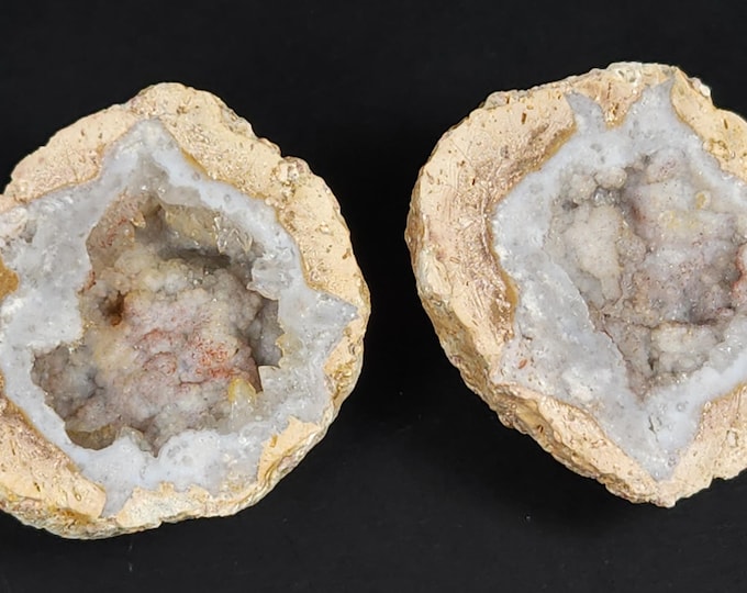 Lot of 2x Beautiful Matching Pair "Candy Apple" Geodes - Agate with Quartz Crystals - Chihuahua, Mexico