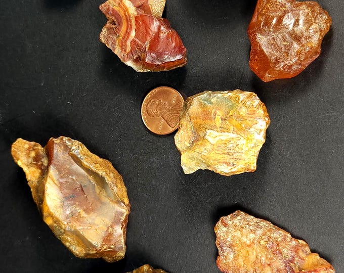 Lot of A++ Carnelian Agate Crystals from Warren, New Jersey - Red Orange Golden Botryoidal Banded Casts Rocks Gemstones