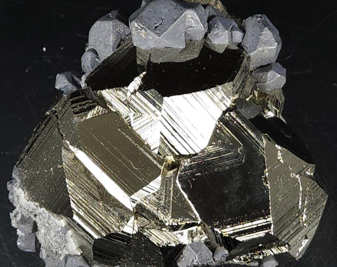 Top A++ Gorgeous Twinned & Striated Pyrite Crystals with Galena from Huanzala Mine, Ancash, Peru Minerals