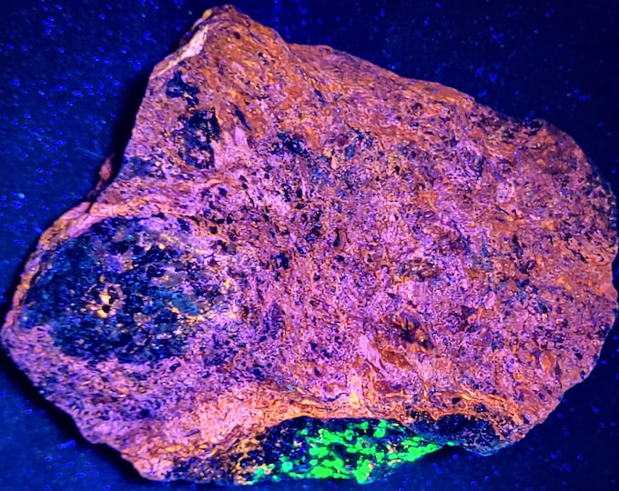SW + LW UV Fluorescent + Phosphorescent Mahogany Sphalerite & Willemite Sterling Hill Mine by Franklin New Jersey Ultraviolet Minerals