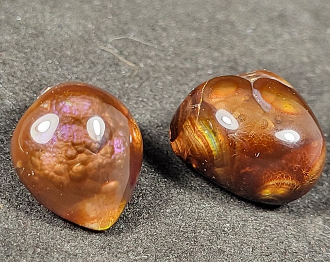 Lot of 2x - 37cts A++ Freeform Polished Fire Agate Specimens Cabochons - Aguascalientes, Mexico Lapidary Gemstones Gems Crystals for Jewelry