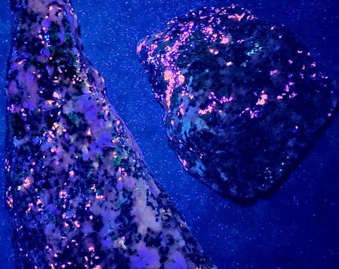 2x Very Nice SW + LW Uv Fluorescent + Phosphorescent Sphalerite Willemite Calcite Sterling Hill by Franklin NJ Ultraviolet Minerals