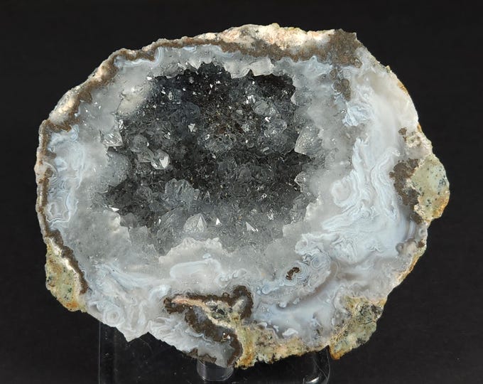 SW + LW UV Fluorescent Trancas Geode Half - Agate, Quartz & Calcite Crystals from Chihuahua, Mexico