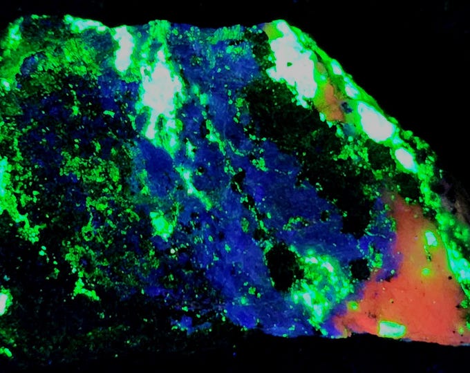 4-Color SW UV Hardystonite Willemite Calcite Minor Clinohedrite Franklin, NJ Ultraviolet Rock Mineral Specimen
