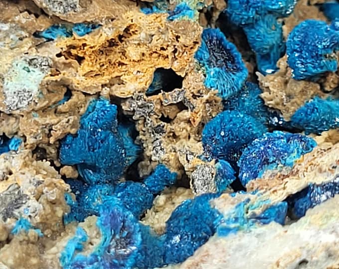 Bright Blue Veszelyite Crystals with Hemimorphite Dongchuan, Kunming, Yunan, China Mineral Specimen