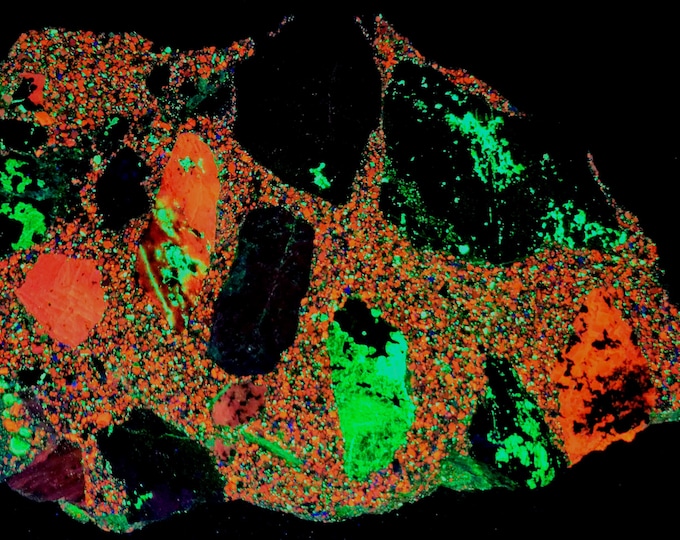 Nice Shortwave SW UV Fluorescent Concrete Slab - Willemite, Calcite, Microcline & Fluorapatite - Trotter Dump Franklin, New Jersey Minerals