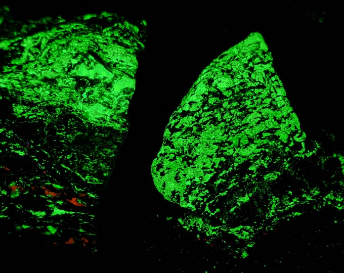 Lot of 2 SW + LW Ultraviolet Fluorescent & Shortwave Phosphorescent Willemite from Sterling Hill in Franklin Mining Dist New Jersey Minerals