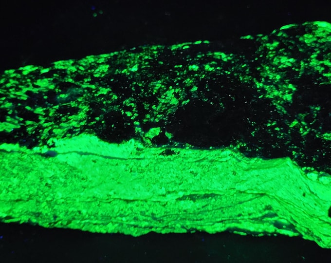 SW & LW Ultraviolet Fluorescent + Phosphorescent Willemite Veins in Serpentine Slickenside Sterling Hill Mine by Franklin NJ Uv Minerals