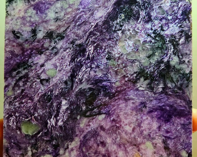 Stunning Large 2.1lbs Polished A Grade Charoite Slab from Sakha Republic, Siberia, Russia - Mineral Specimen Display Gemstone Rough