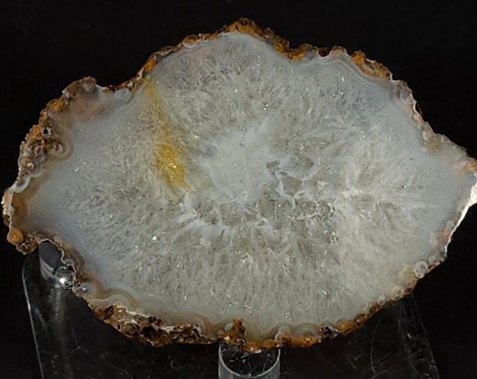 Gorgeous Calandria Agate with Quartz Crystals Center from Chihuahua, Mexico - Cut & Polished Half Nodule