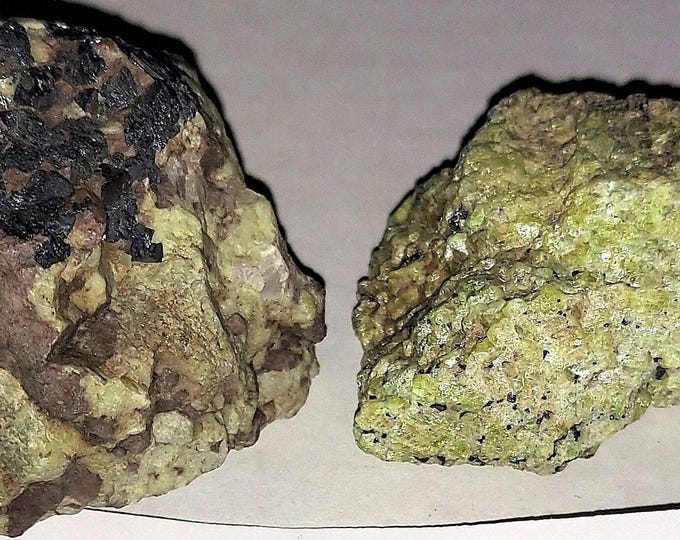 Lot of 2 SW + LW Uv Fluorescent & Daylight Green Willemite w Franklinite Franklin Mine New Jersey USA Ultraviolet Rock Specimen