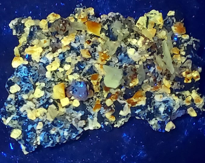 SW + LW UV Fluorescent Cerussite & Calcite with Galena + Hematite Morocco Mineral Specimen Rock