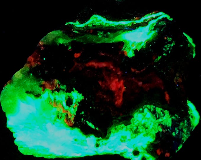 Multiwave UV Fluorescent + SW Phosphorescent Radiating Willemite w Calcite Franklin New Jersey Ultraviolet Rock Mineral Specimen