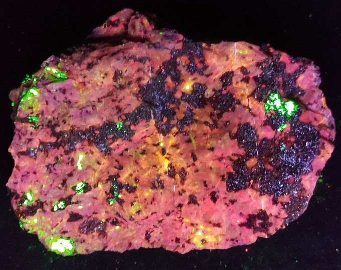 Museum Big Shortwave SW + Longwave LW UV Fluorescent Bustamite w Clinohedrite Willemite + ??? Franklin New Jersey Mineral Specimen Rock